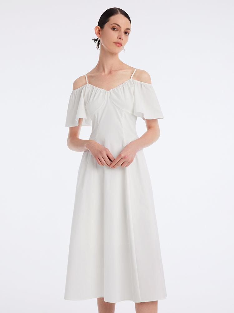 White Off-Shoulder Resort Style Midi Dress GOELIA