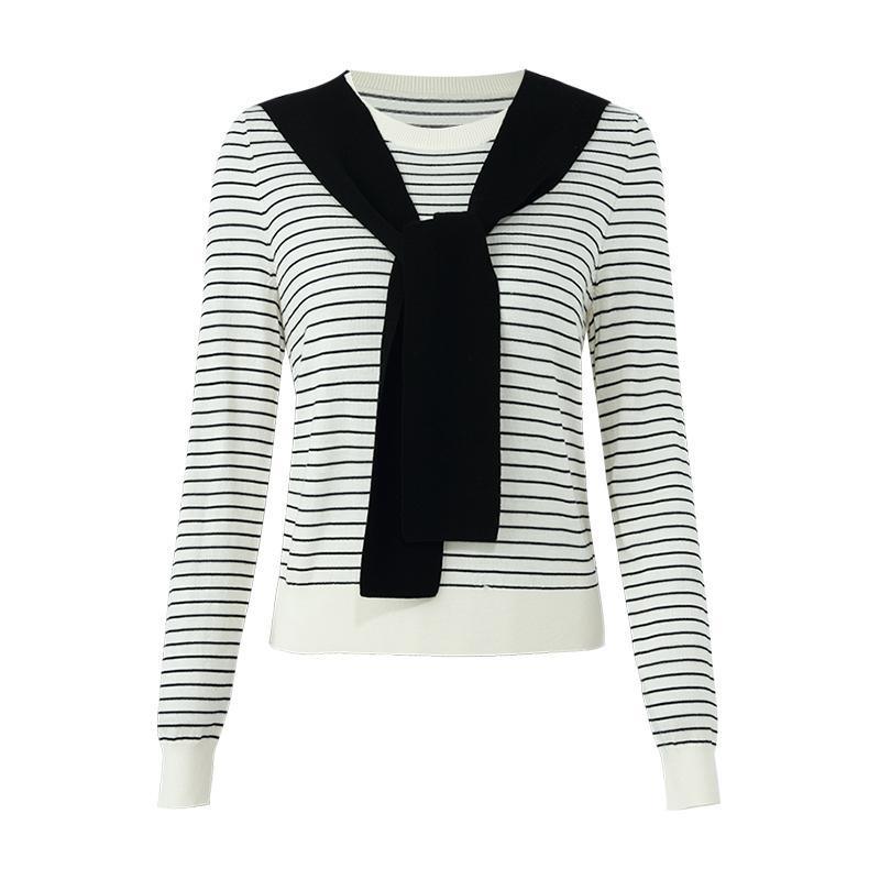 Striped Woolen Top With Shawl GOELIA