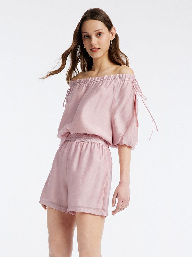 Pink Strapless Bubble Sleeve Two-Piece Suit GOELIA