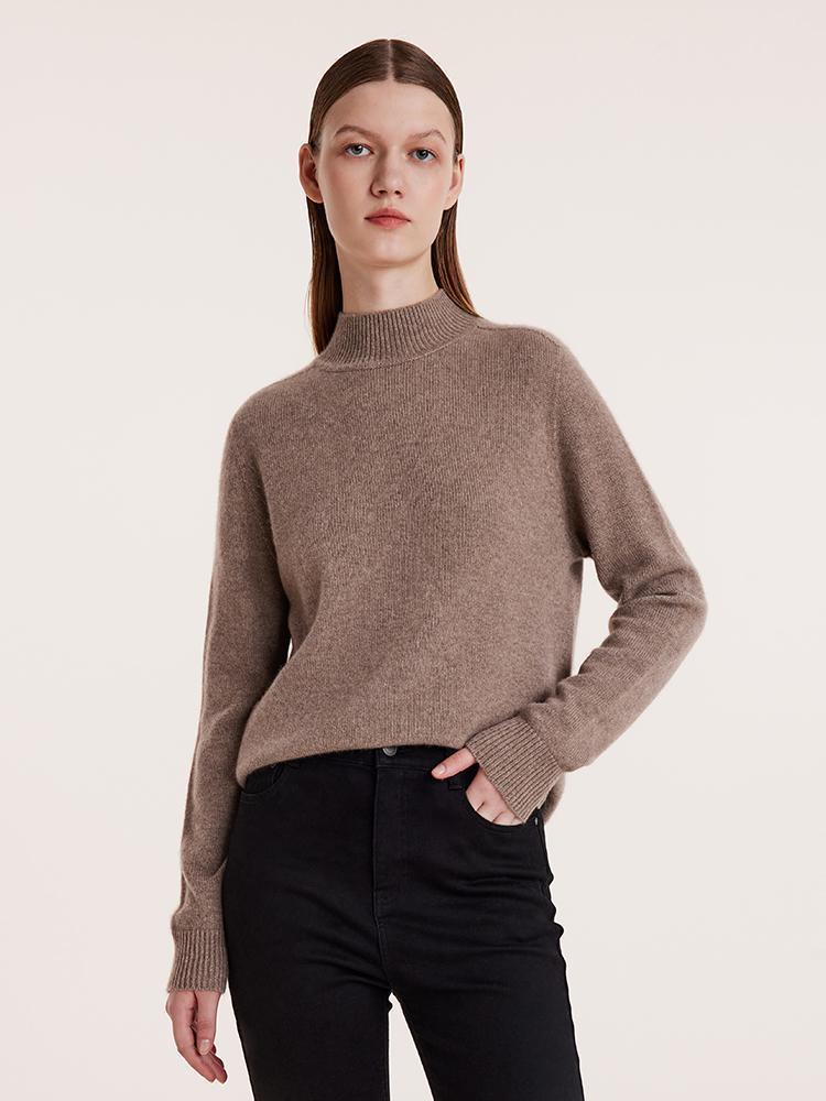 Pure Cashmere Seamless Mock Neck Slim Sweater