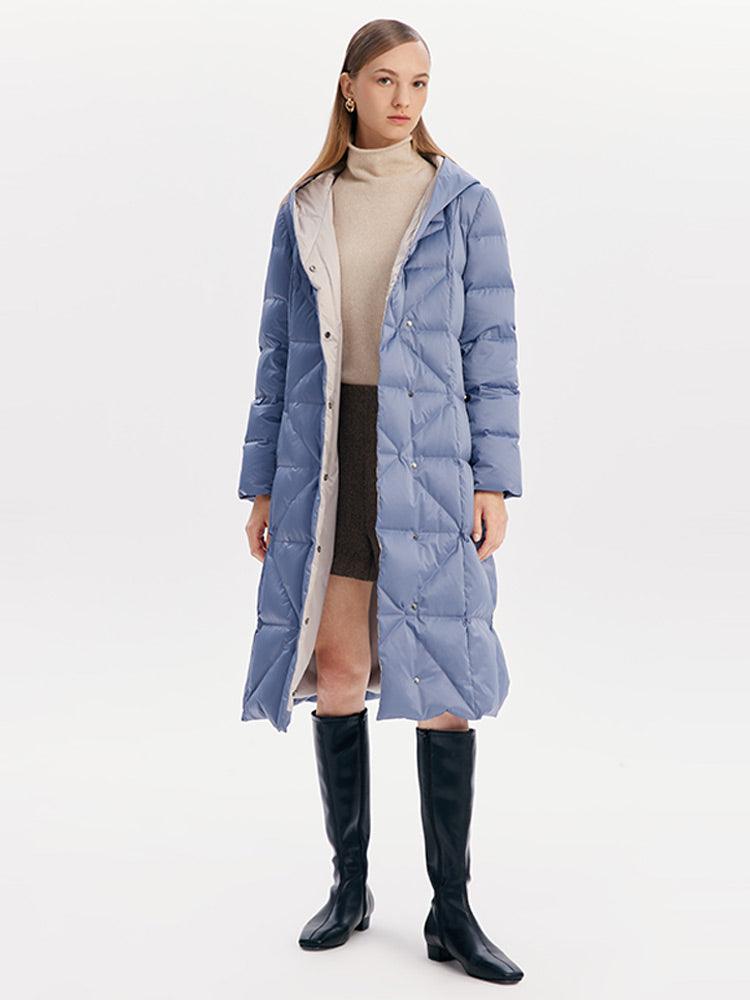 Fake Two Piece Goose Down Coat With Rabbit Fur Collar GOELIA