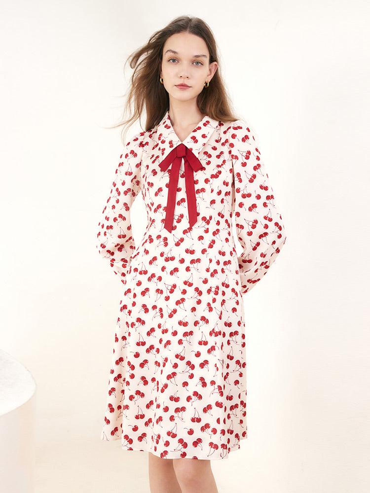 Floral Lapel Detachable Bowknot Dress GOELIA