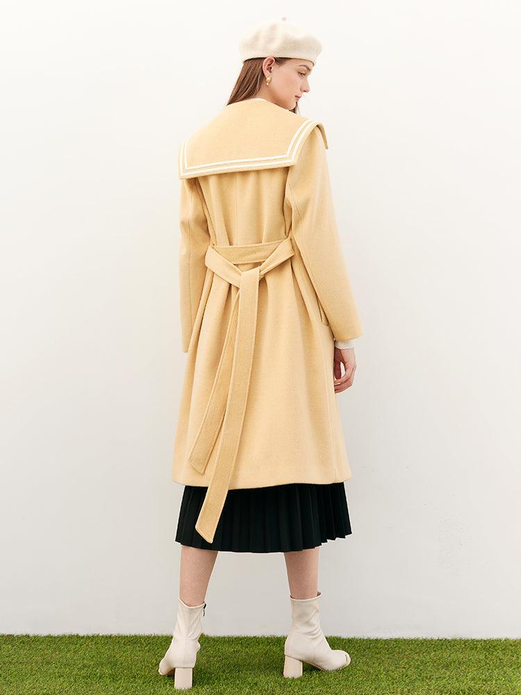 Yellow Crew Neck Long Sleeve Coat GOELIA