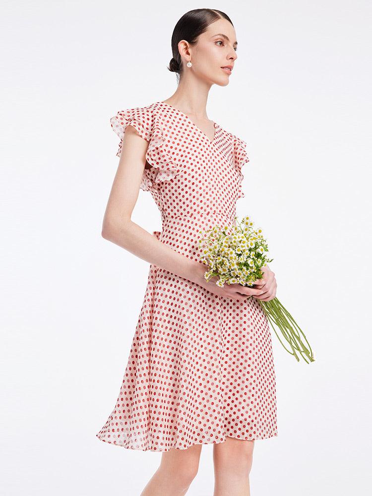 Polka Dots Ruffle Sleeve Dress GOELIA