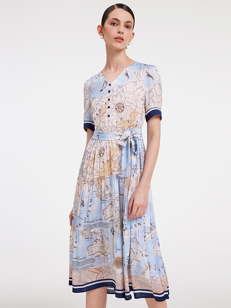 19 Momme Silk Map Printed Dress GOELIA