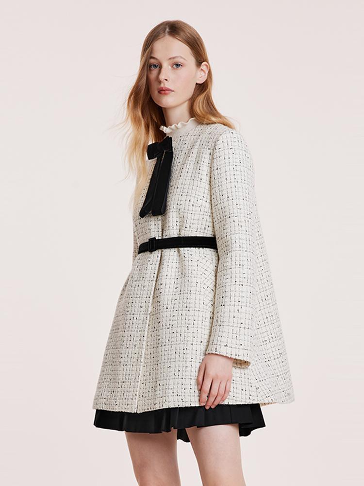 Mid-Length Tweed Coat With Bowknot And Belt GOELIA