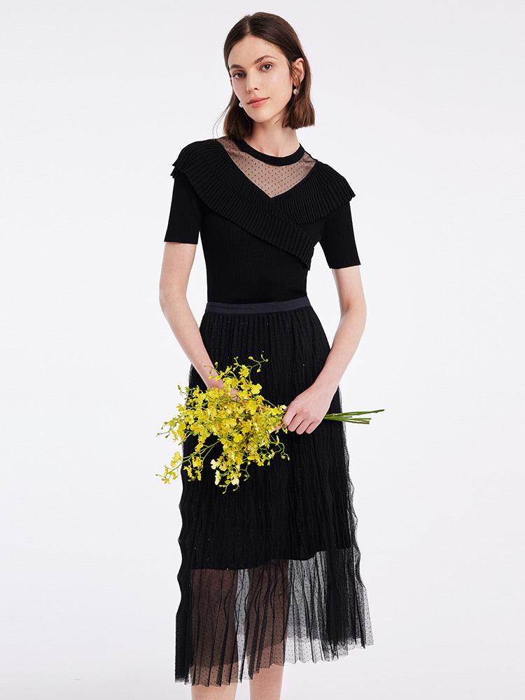 Woolen Knitted Set Top And Tulle Skirt GOELIA