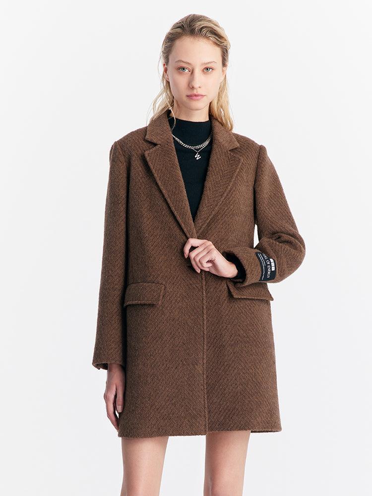 Coffee Brown Wool Slim Coat GOELIA