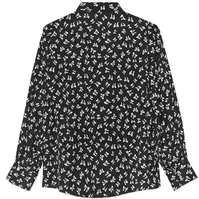 Bowknot Printed Long Sleeve Blouse GOELIA