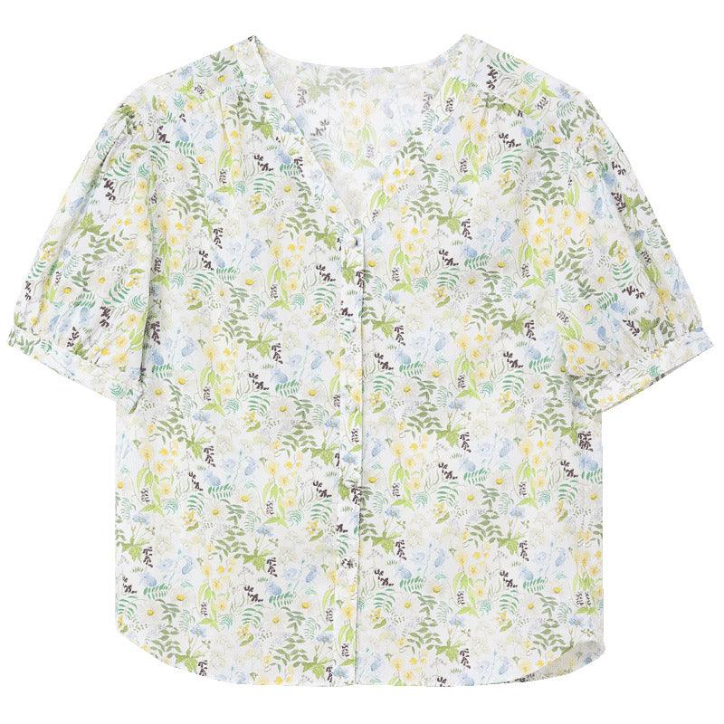 Oversized Crop V-Neck LIBERTY Printed Shirt GOELIA