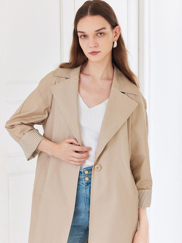 Khaki Striped inside Trench Coat With Belt GOELIA