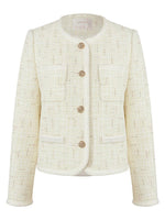 White Knitted Tweed Crop Jacket GOELIA