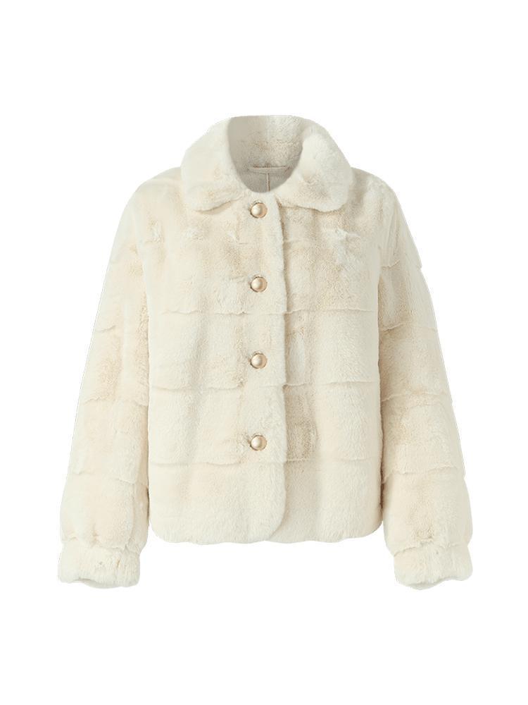 Eco-Friendly Fur Wave Cut Peter Pan Collar Short Coat GOELIA