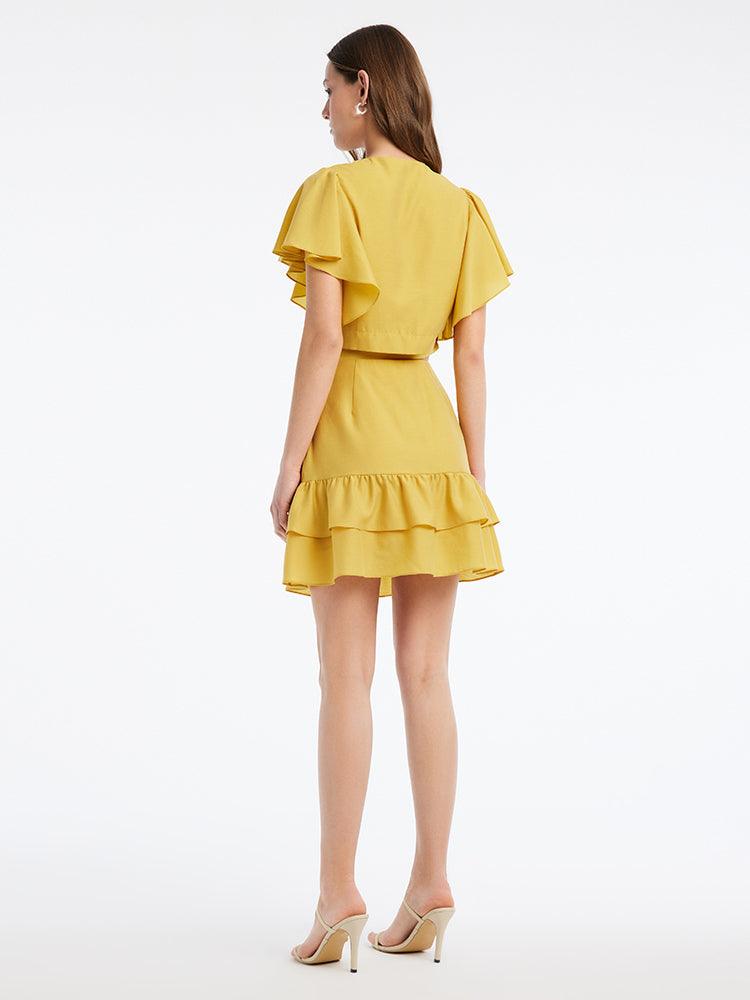 Yellow Ruffle Sleeve Two-Piece Suit GOELIA