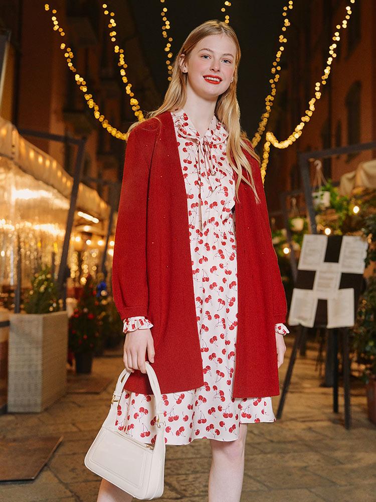 Red Woven Bead Coat GOELIA