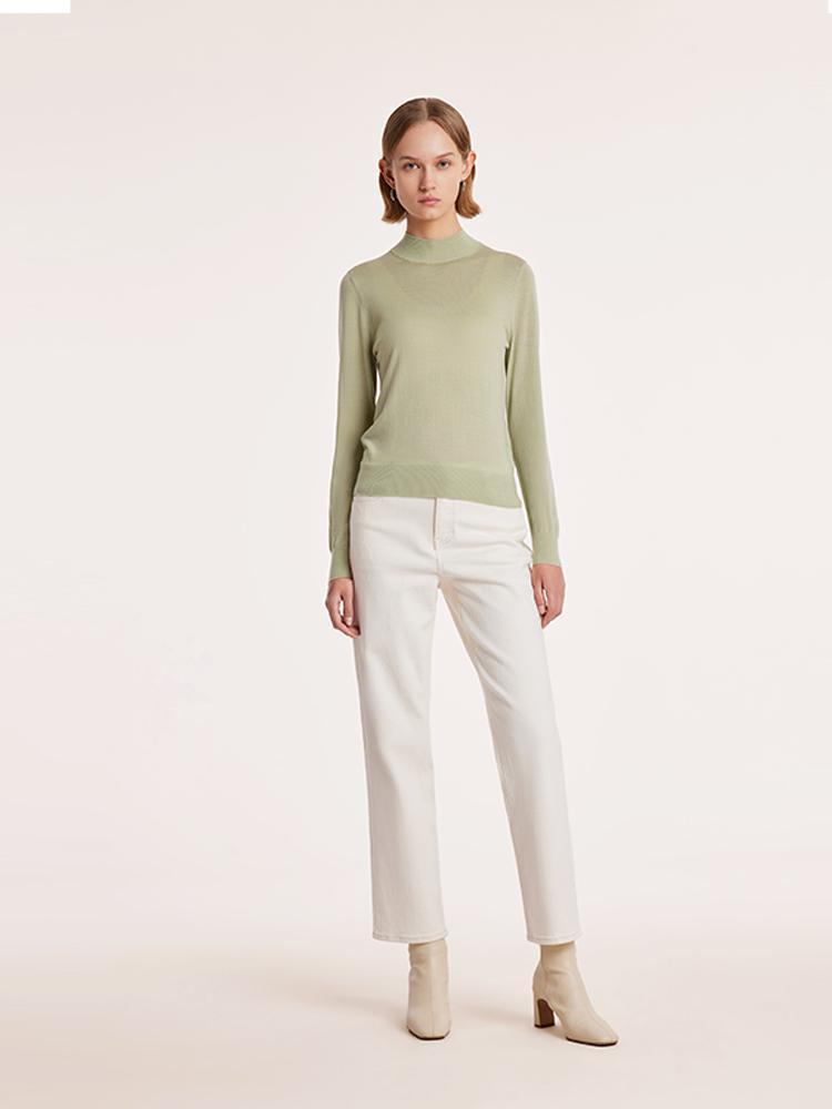 Machine Washable Wool Slim Mock Neck Sweater GOELIA