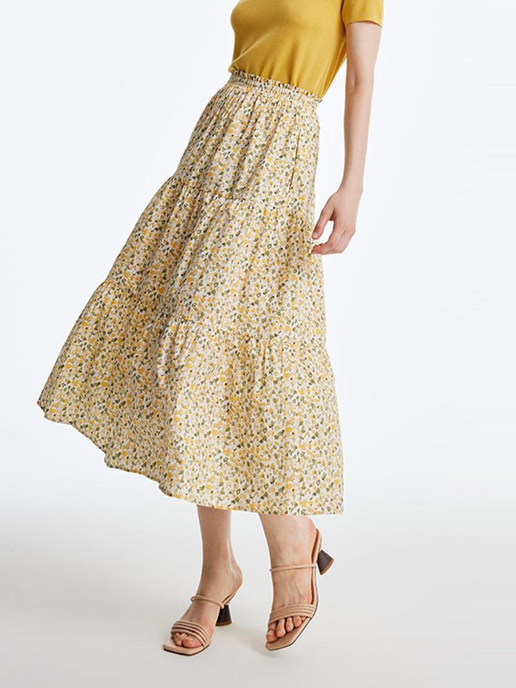 Floral Waistband Cotton Skirt GOELIA