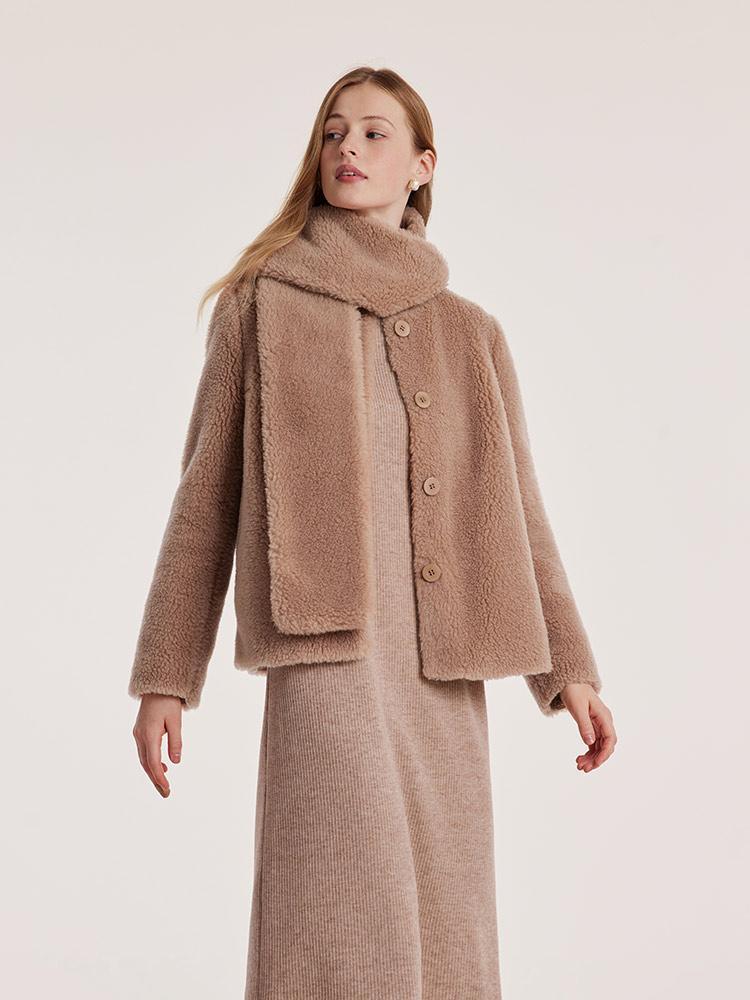 Light Camel Velour Short Coat GOELIA