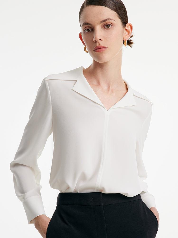 Acetate Lapel Collar V-Neck Woven Shirt GOELIA