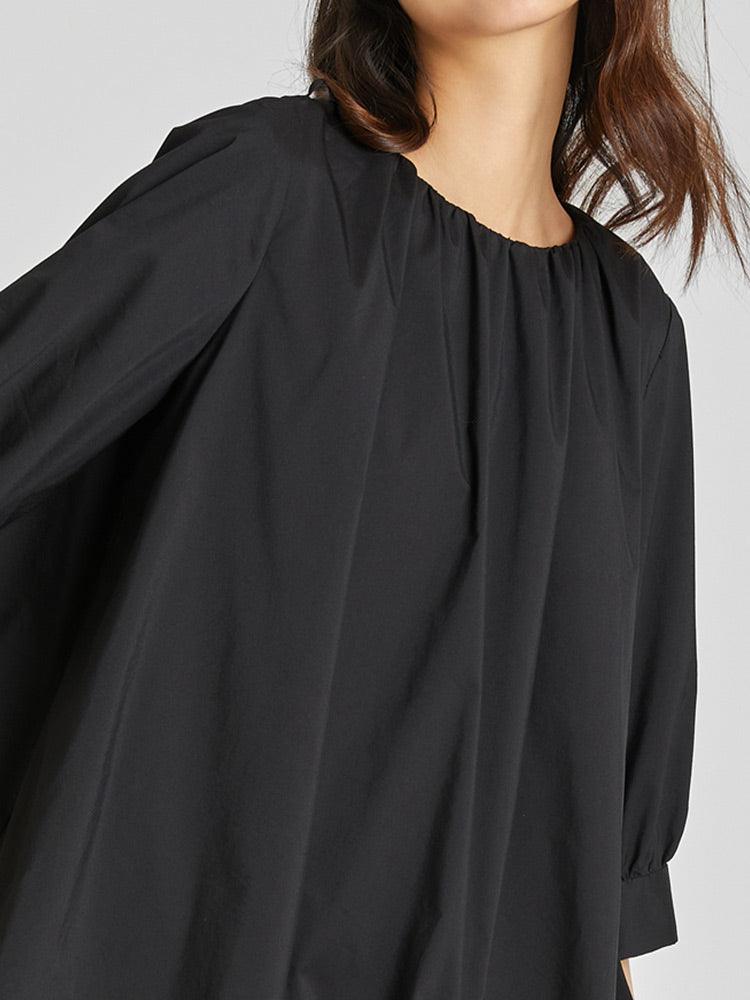 Oversized Round Neck Three Quarter Sleeve Dress (With Bag) GOELIA