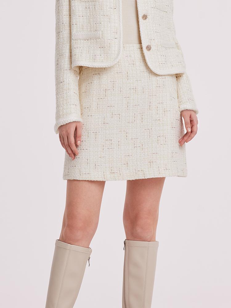 White A-Line Tweed Mini Skirt GOELIA