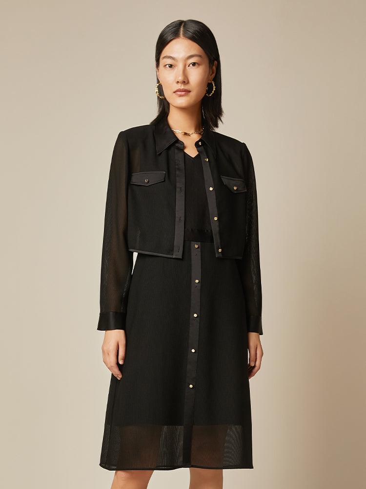 Hollow Black Triacetate Coat & Vest Dress GOELIA