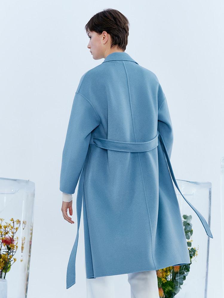 Blue Woolen Wrapped Woolen Coat GOELIA