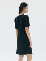 Black V-Neck Asymmetrical Pleated Dress GOELIA