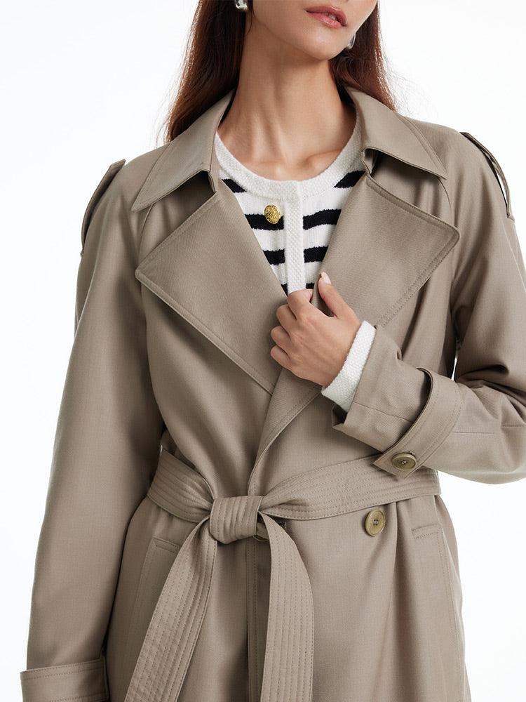 Worsted Wool Trench Double-Breasted Coat GOELIA