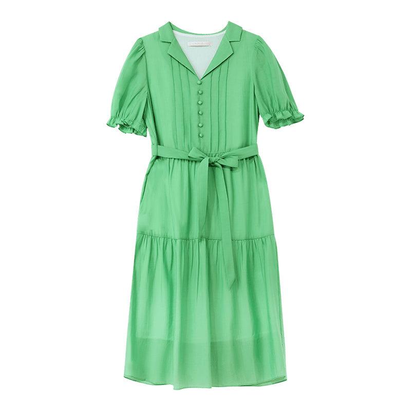 Lapel Neck Puff Sleeve Dress GOELIA