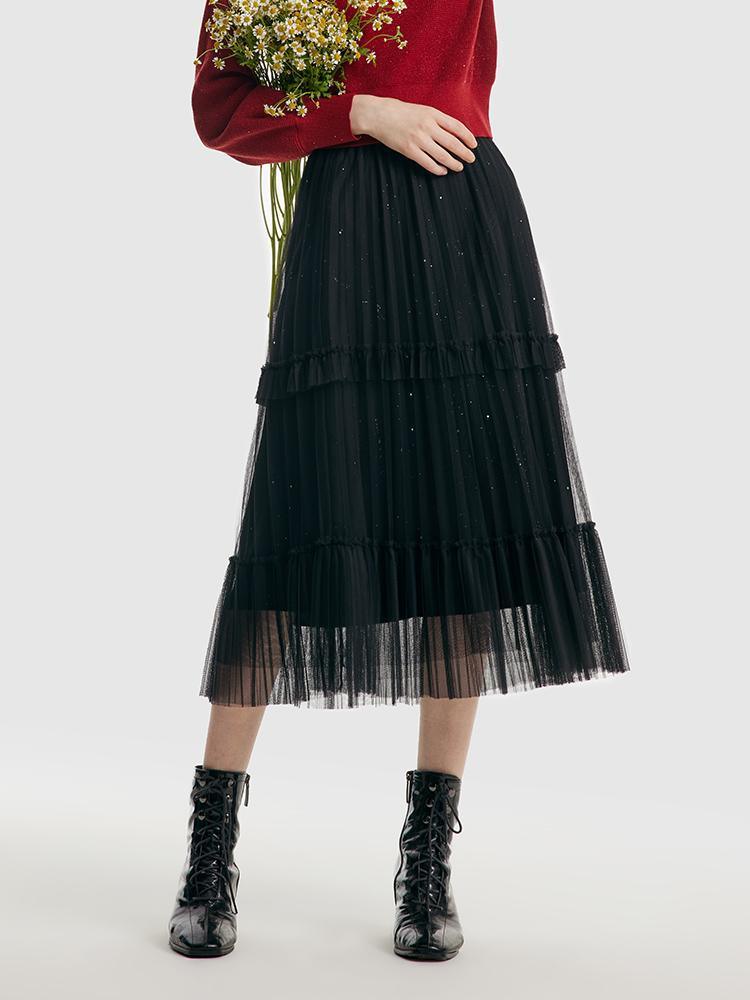 Pressed Pleated Mesh Skirt GOELIA