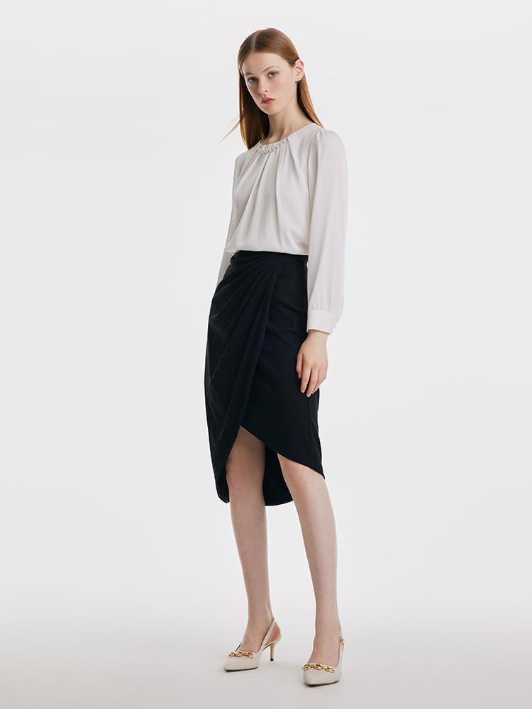 Knitted Ruched Asymmetric Hem Skirt GOELIA