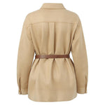 Faux Suede Coat With Leather Belt GOELIA