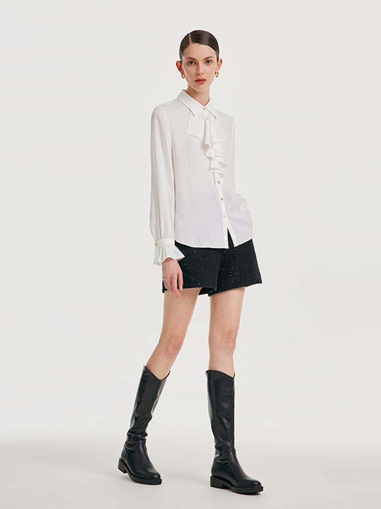 Acetate Ruffle Stand Collar Shirt GOELIA