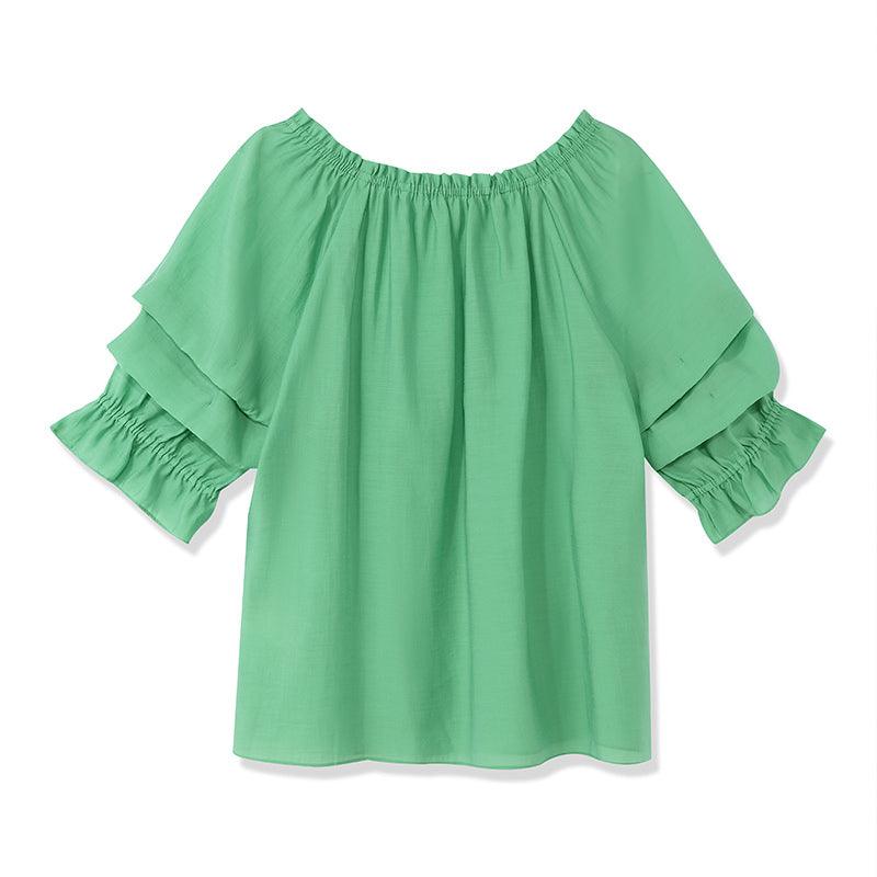 One-neck Puff Sleeve Short Tops GOELIA