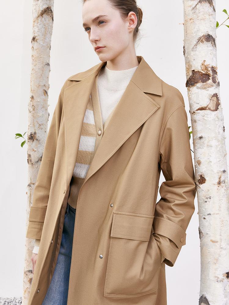 Lapel Khaki Trench Coat GOELIA