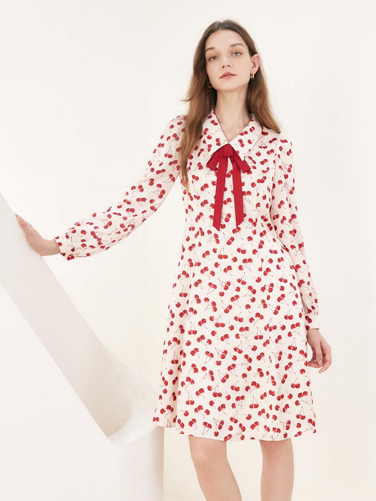 Floral Lapel Detachable Bowknot Dress GOELIA