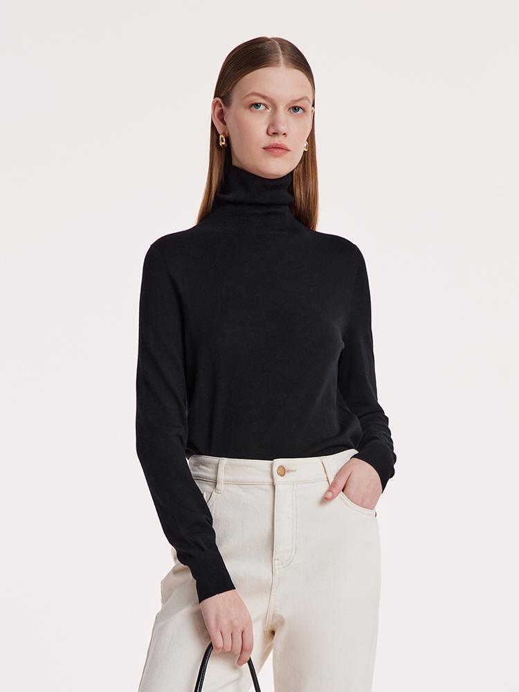 Machine Washable Wool Seamless Turtleneck Sweater GOELIA