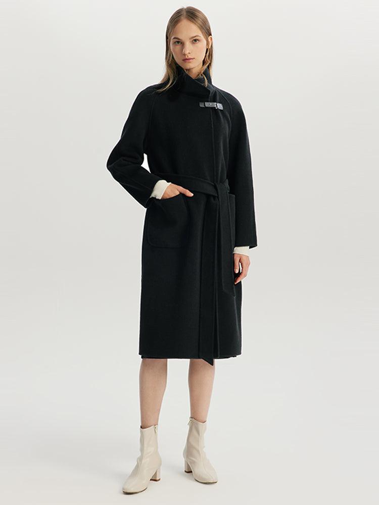 Black Mulberry Silk & Wool Double-Faced Coat GOELIA