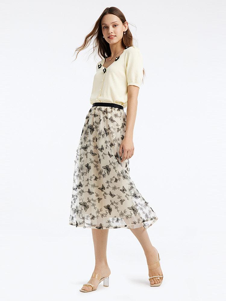 Embroidery Mid-Calf Skirt GOELIA