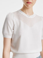 White Round Neck Knit Top GOELIA