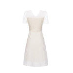 V-neck Mesh Patchwork Jacquard Dress With Belt GOELIA