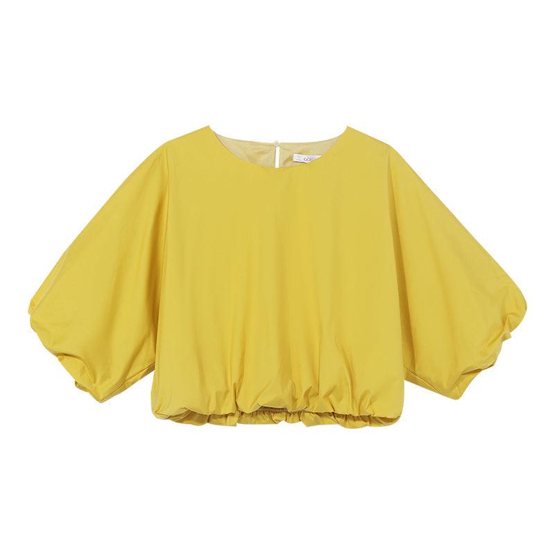 Yellow Crop Round Neck Top GOELIA