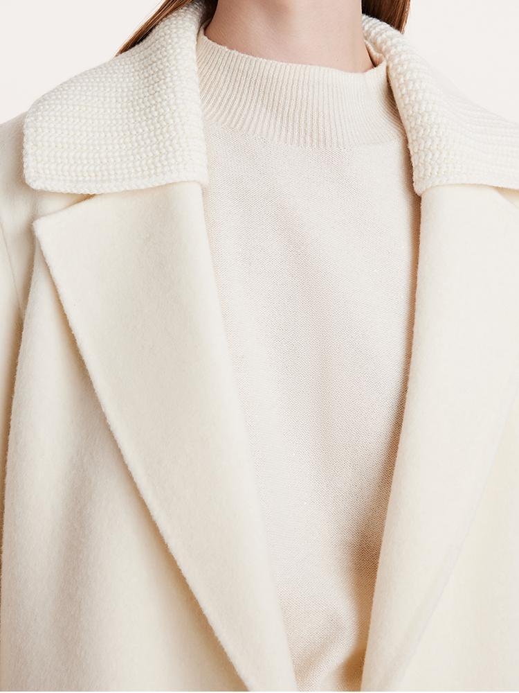 White Mid-Length Double-Faced Wool Coat With Detachable Collar GOELIA