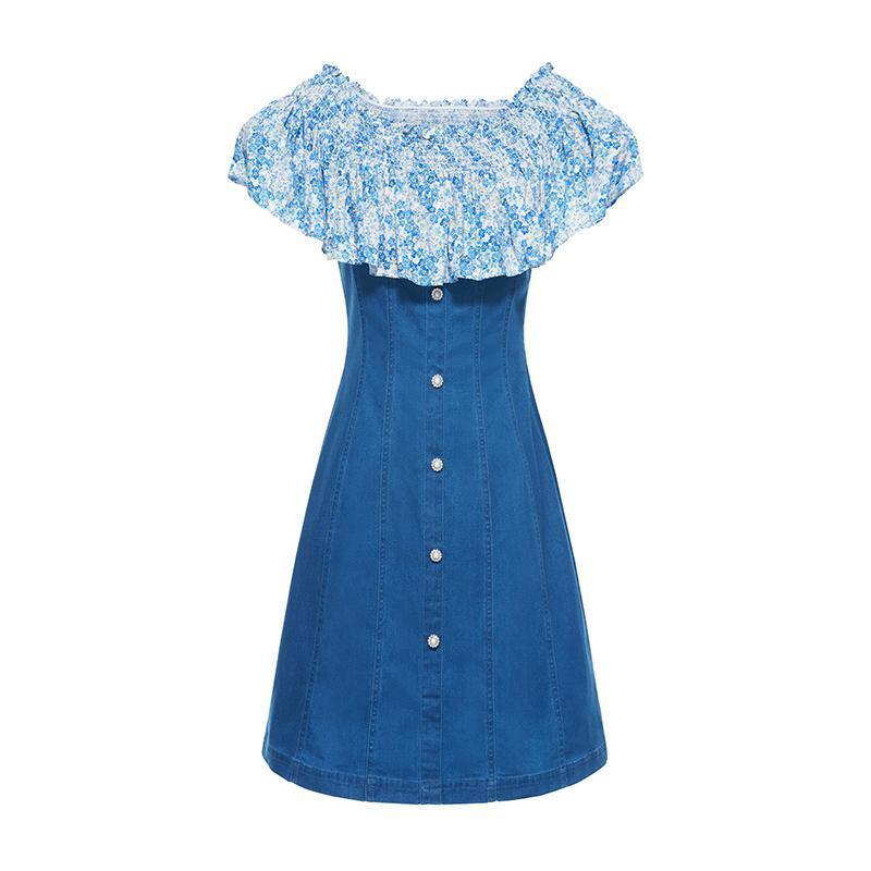 Denim Dress With Patchwork Floral GOELIA