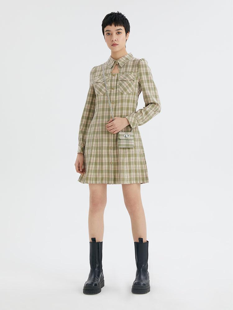 Gathered Waist Plaid Dress GOELIA