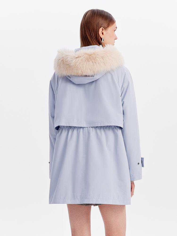 Dusty Blue Removable Fox Fur Parka Coat GOELIA