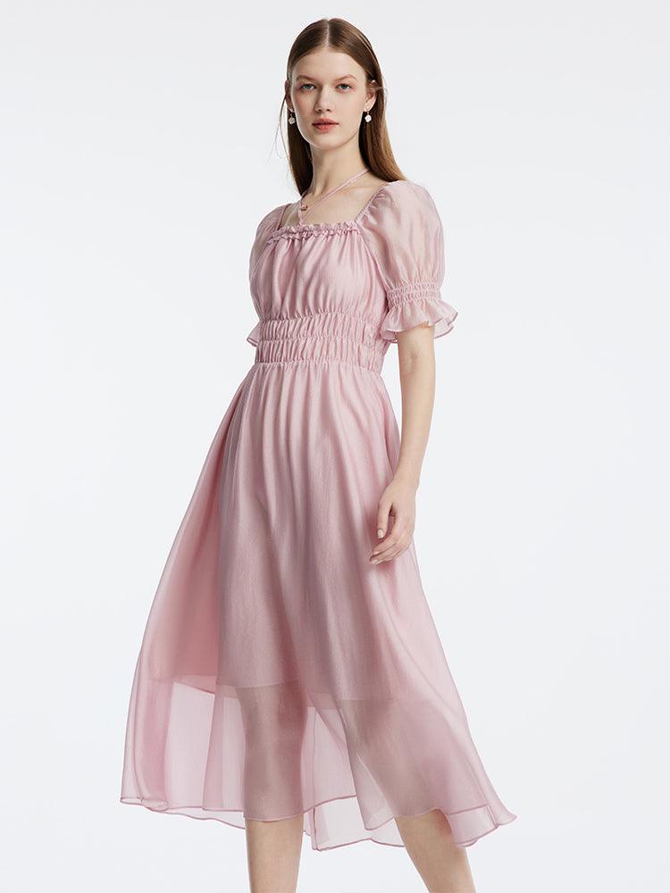 Bubble Sleeve Mid-Calf Dress GOELIA