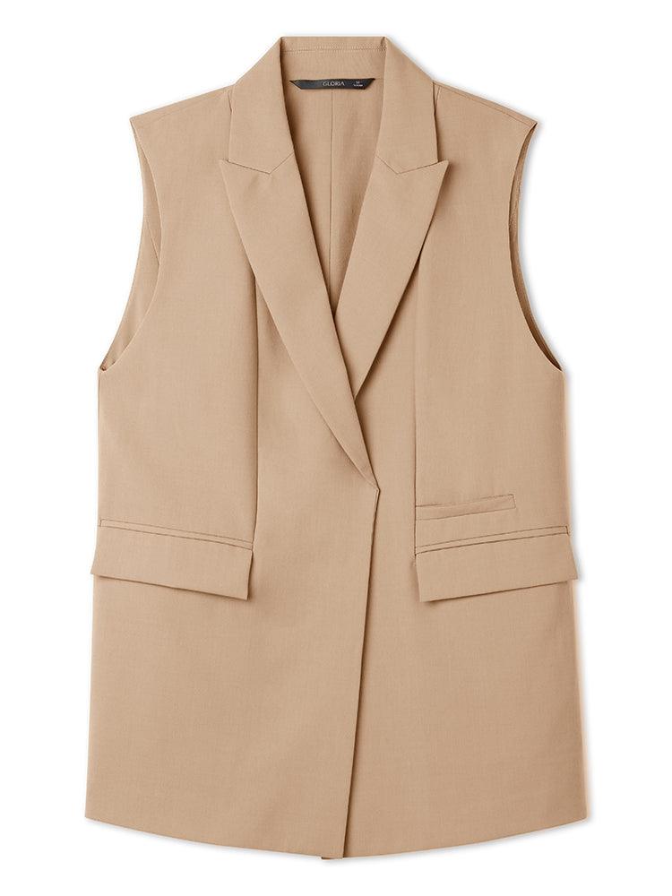 Silk Wool Straight Style Sleeveless Blazer GOELIA