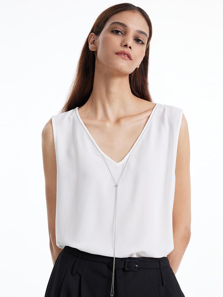 Acetate White V-Neck Tank Top GOELIA